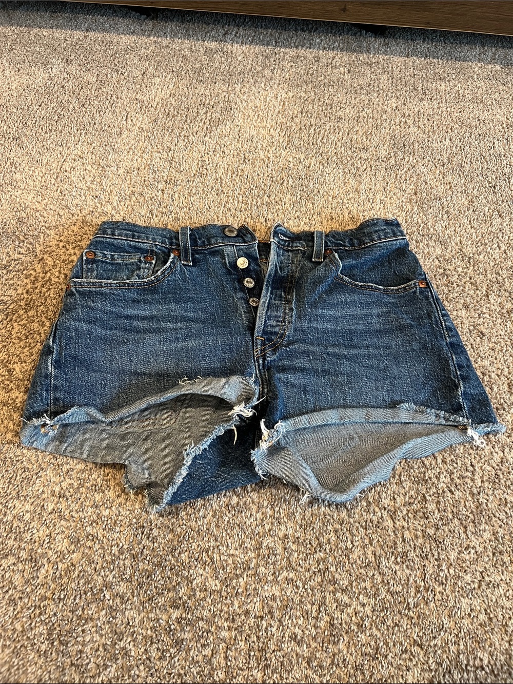 Levi's Dark Blue Button-Fly Denim Cutoff Shorts